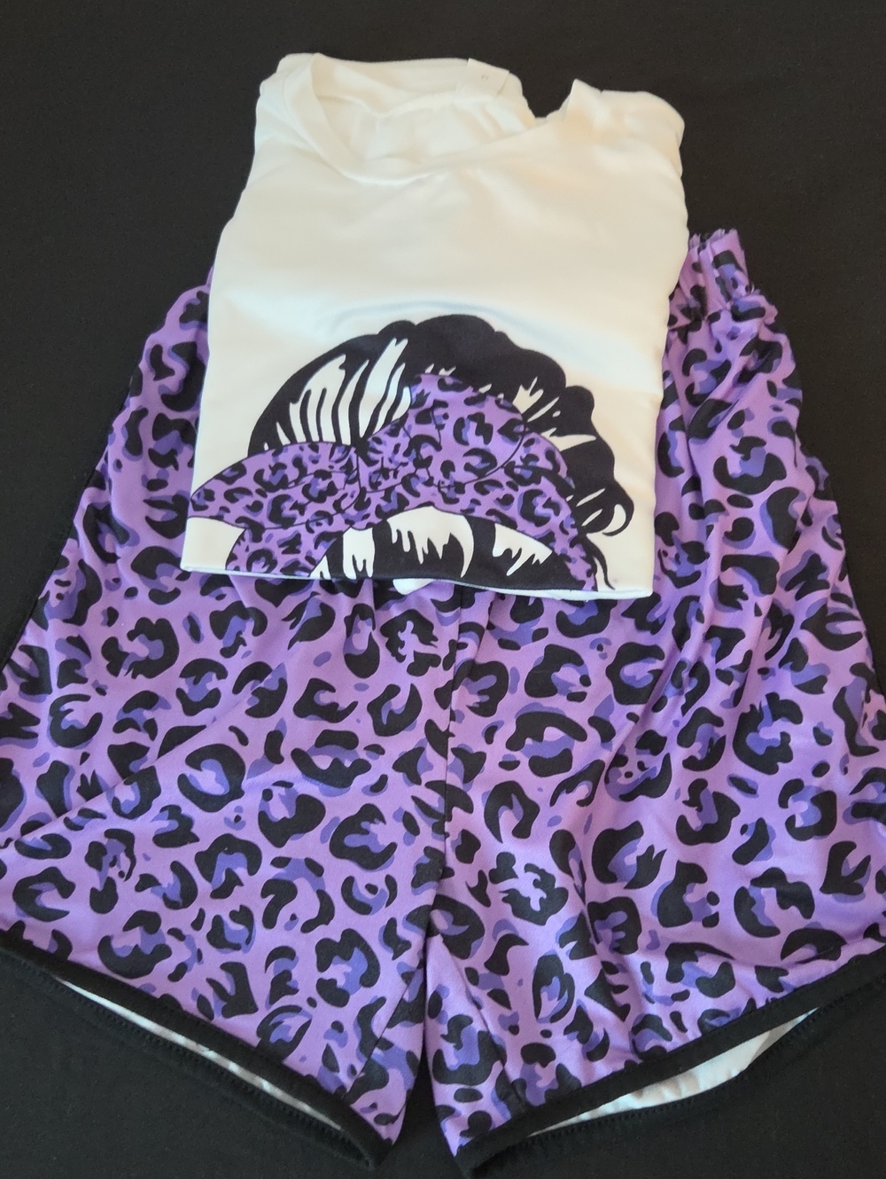SHEIN Black and Purple Leopard Print Shorts